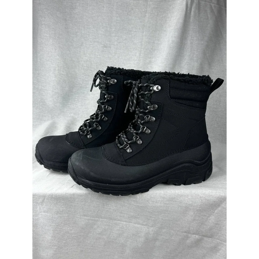 All‎ in Motion Mens Black Faux Fur Lined Winter Snow Boots Size 9 098040084